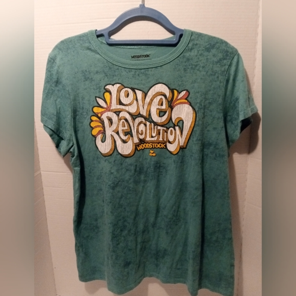 Women's Woodstock Love Revolution Green T-Shirt Xxl Juniors